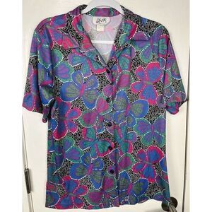 Vintage 70s VERA‎ Neumann Butterfly Print Shirt Women’s Size 12